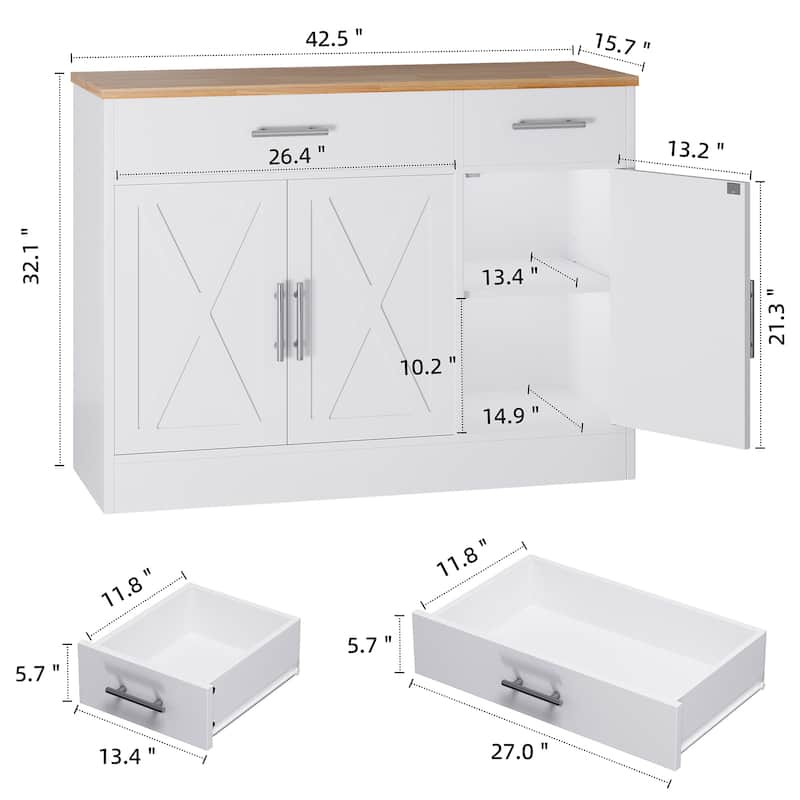 3-Door Buffet Sideboard Accent Cabinet - Multifunctional Organizer