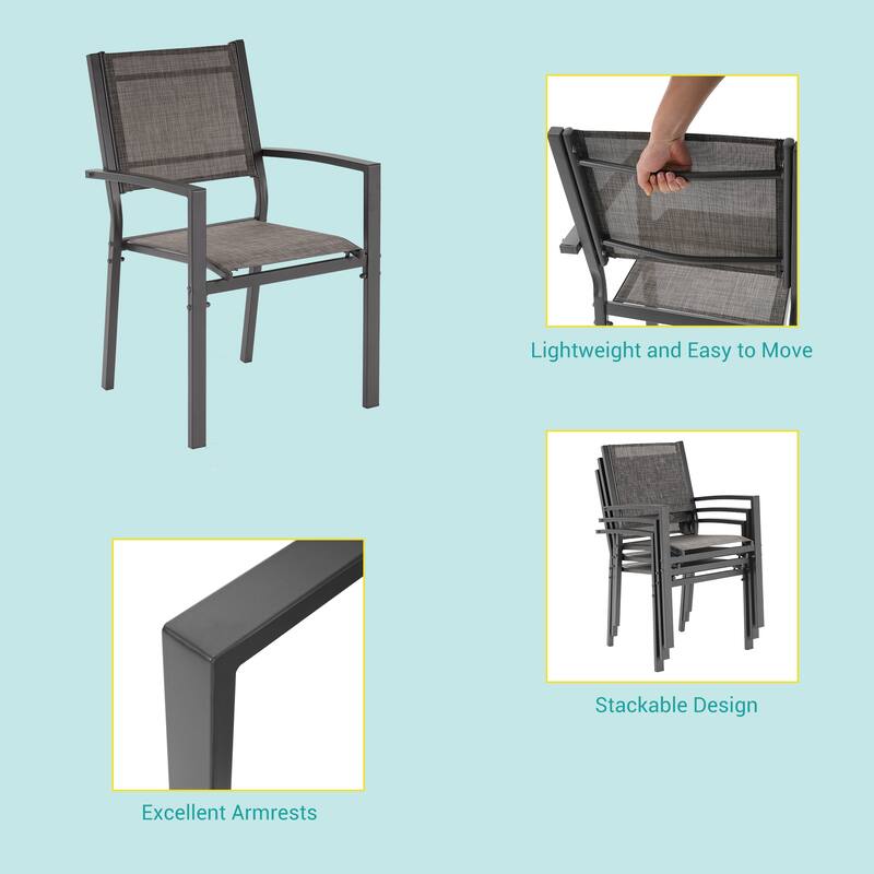 BONOSUKI Outdoor 7-Piece Dining Set Textilene Fabric w/Powder-coated