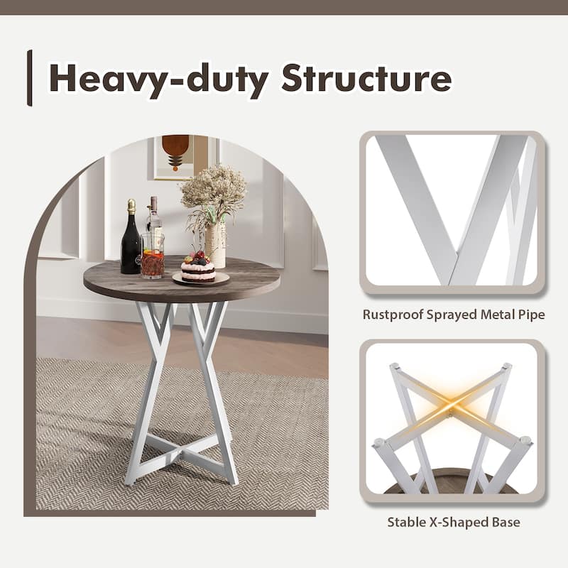 Gymax 31.5 Inch Round Dining Table for 2-4 Thick Wooden Tabletop Metal - Oak Gray, White