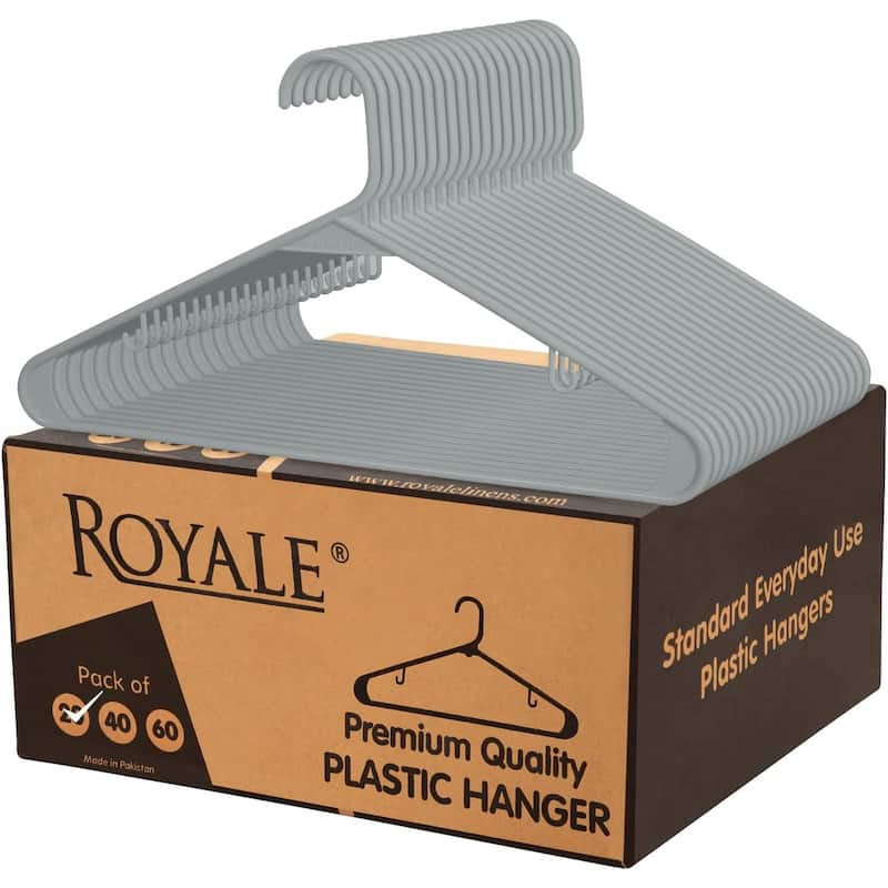 Royale Plastic Clothes Hangers With Hooks - Ideal For Everyday Use - Grey - Pack of 60