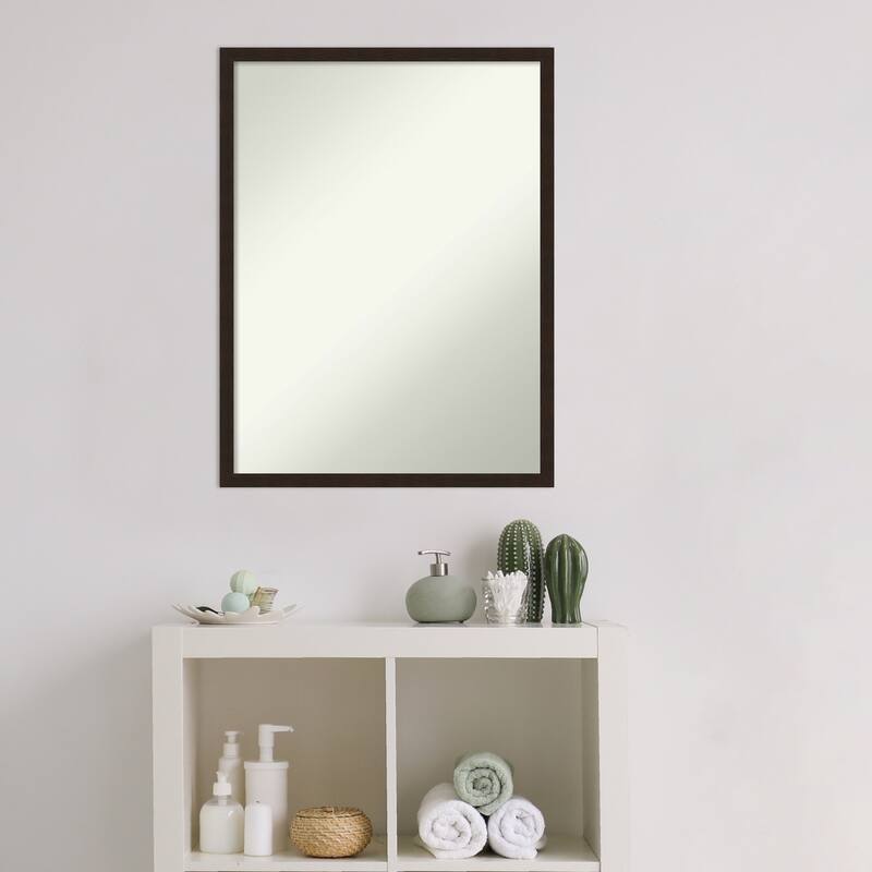 Non-Beveled Wood Bathroom Wall Mirror - Carlisle Espresso Narrow Frame