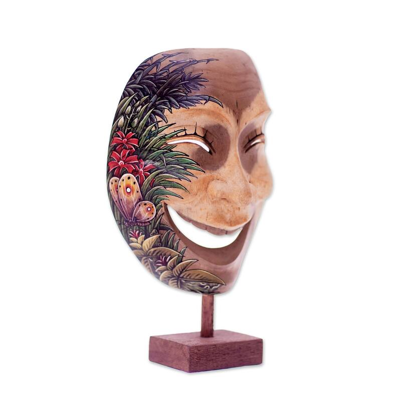 Novica Handmade Gleeful Smile Wood Mask
