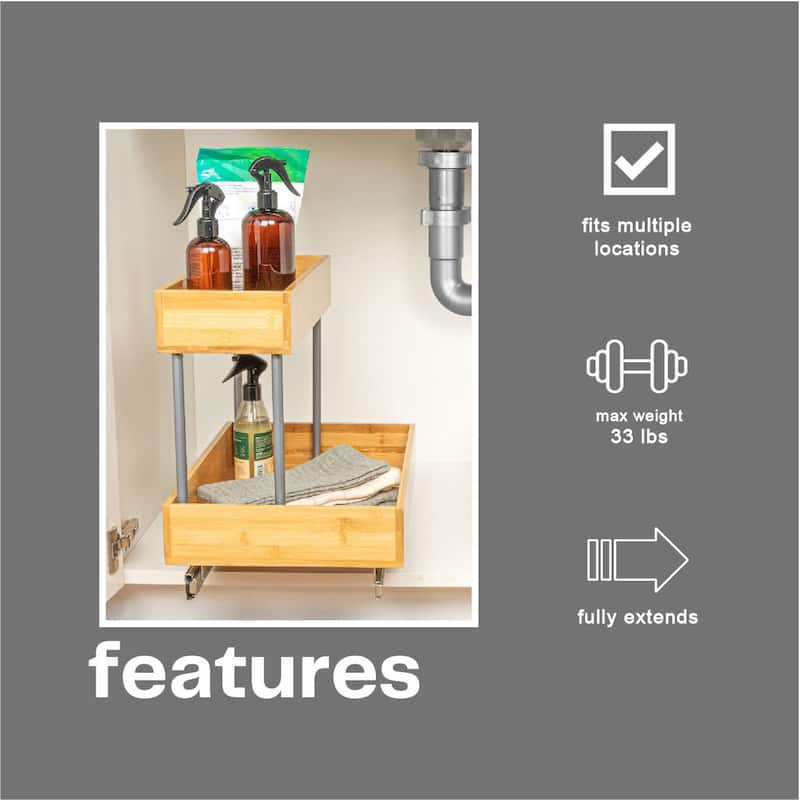 Household Essentials 2-Tier Bamboo Pull-Out/Slide-Out Storage Organizer - 18.0"L x 11.5"W x 15.5"H