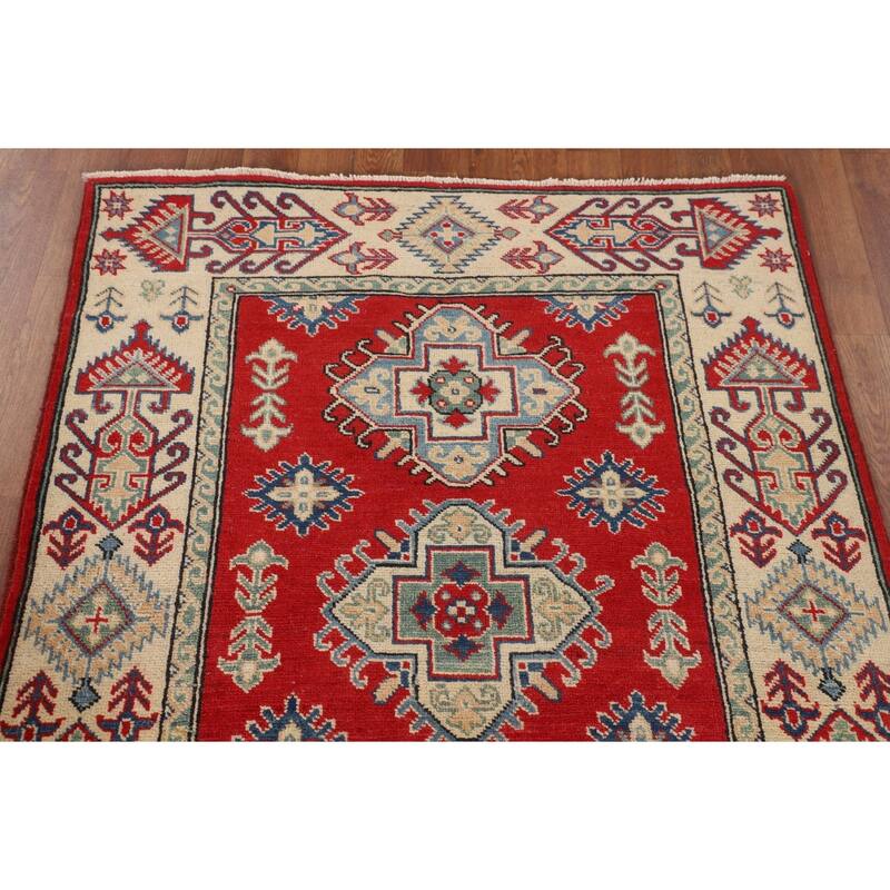 Traditional Red Kazak Foyer Rug Handmade Wool Carpet - 3'4" x 4'11"