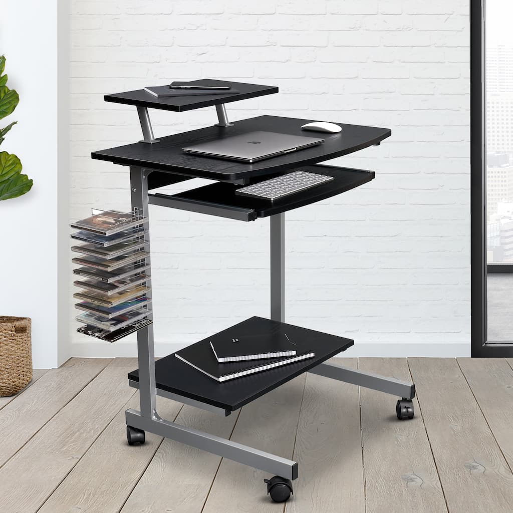 All-in-One Computer Workstation with Media Rack, Locking Casters, and Moisture-Resistant Laminate Finish