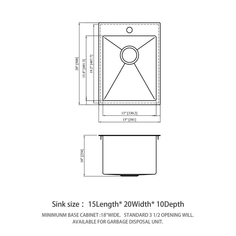 Drop-In Kitchen Sink Topmount Sinks 16 Gauge Single Bowl