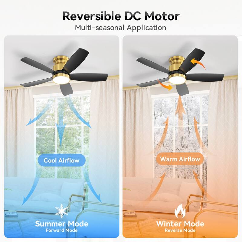 Sofucor 42'' Gold Flush Mount Ceiling Fan Lights Kit with Remote Quiet Reversible DC - 42