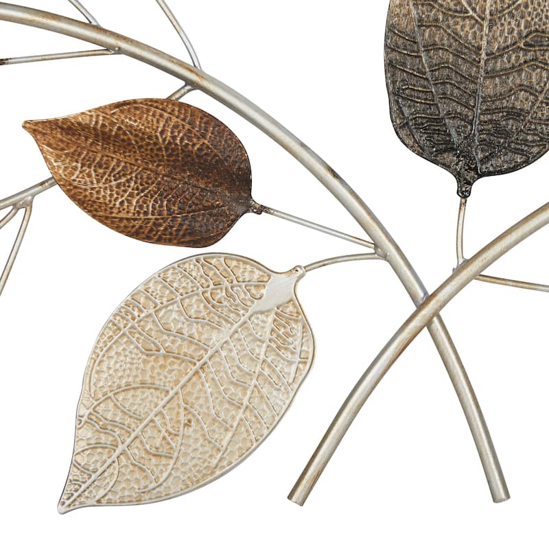Metal Leaf Long Textured Wall Decor with Multiple Shades - Bronze - Roche River Decor