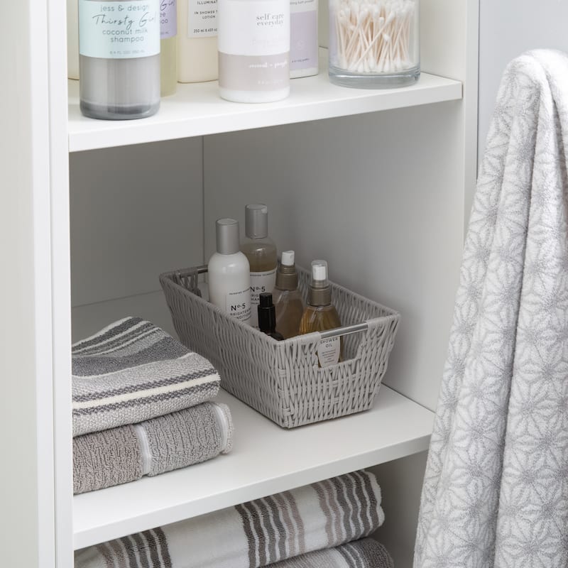 Simplify Small Shelf Storage Rattan Tote Basket in Charcoal