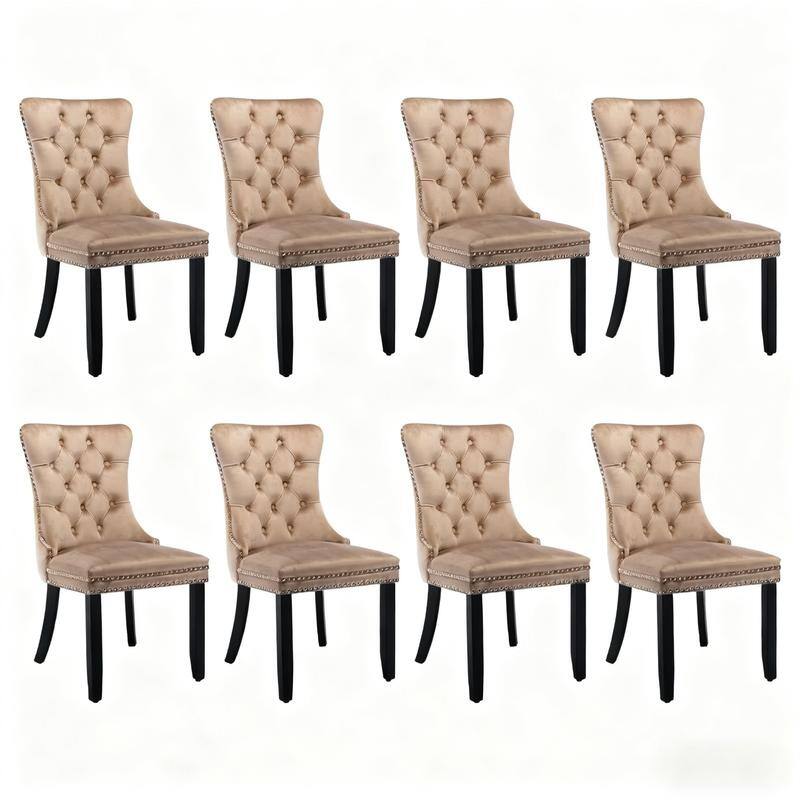Tufted Naliheads Solid Wood Upholstered Dining Chairs Set of 8 - Khaki RubberWoodLegs