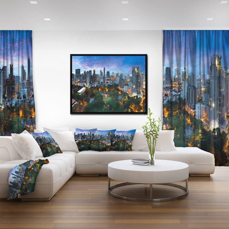 Designart "Bangkok City Skyline" Cityscape Framed Canvas Art Print
