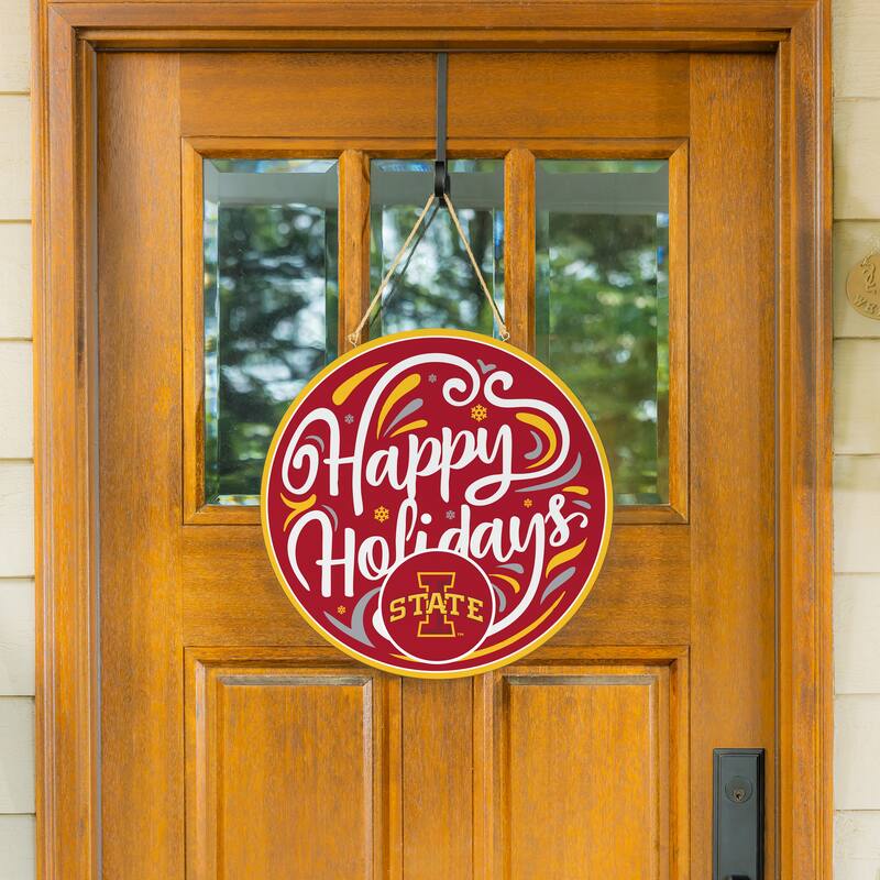 Iowa State University 18" x 18" Happy Holidays Door Décor Wall Sign - 18" x 18"