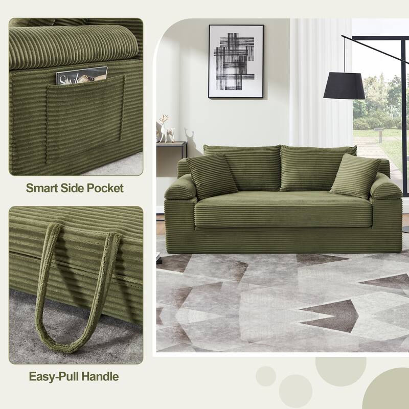 78" W Convertible Sleeper Sofa Bed Corduroy Loveseat with Pillows
