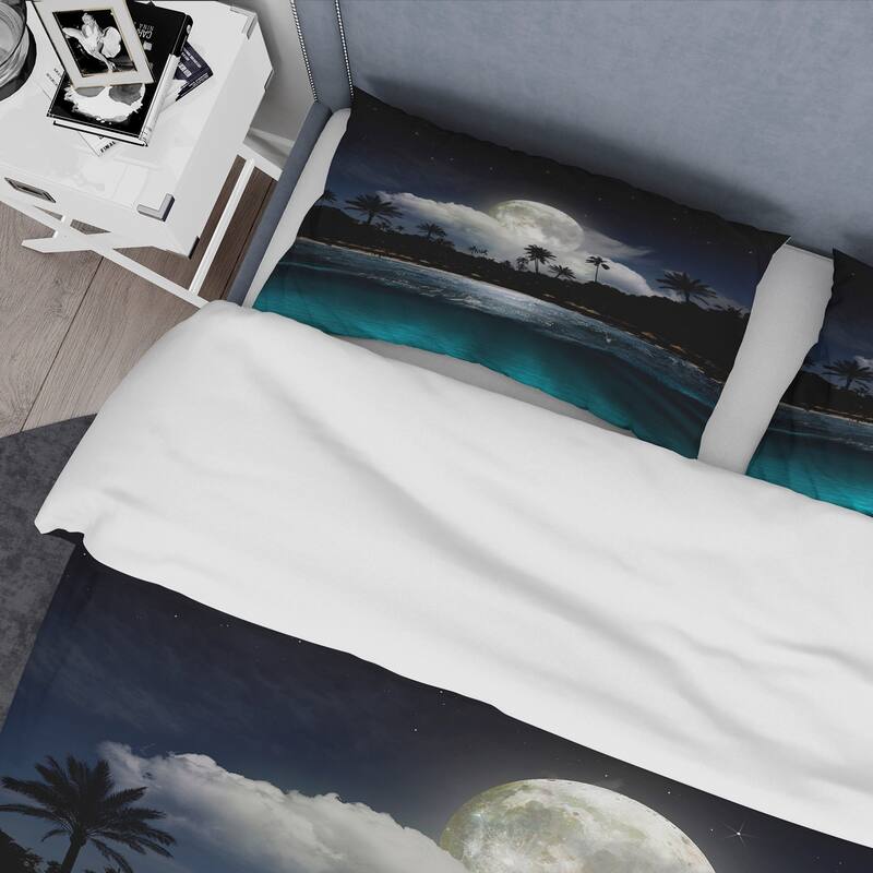 Designart 'Fishing Boat Under Tropical Full Moon' Modern Duvet Cover Set