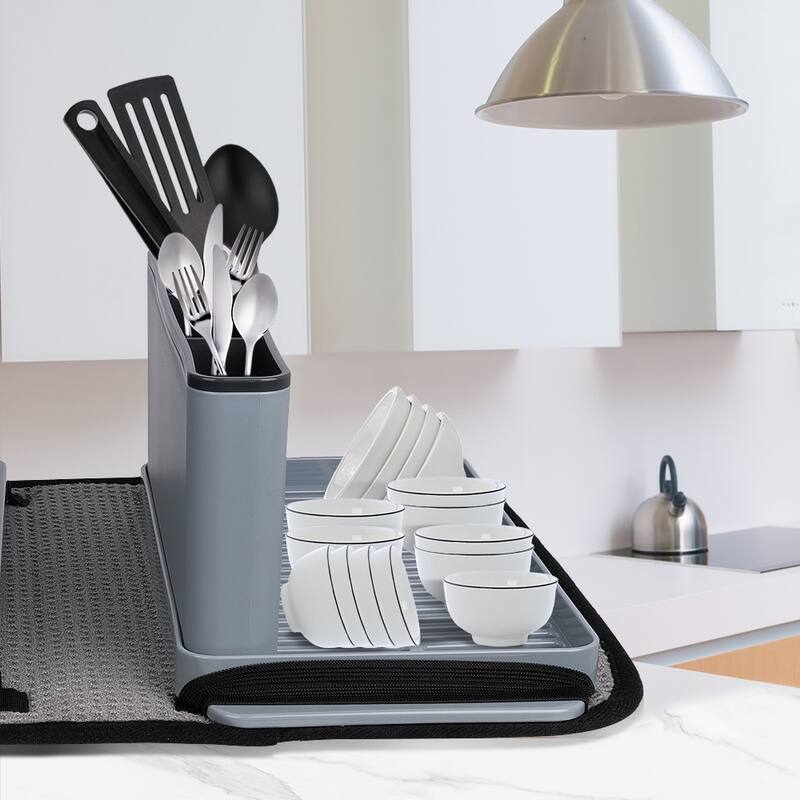 Outdoor Camping Gear Countertop Dish Rack Set with Sponge Drying Mat