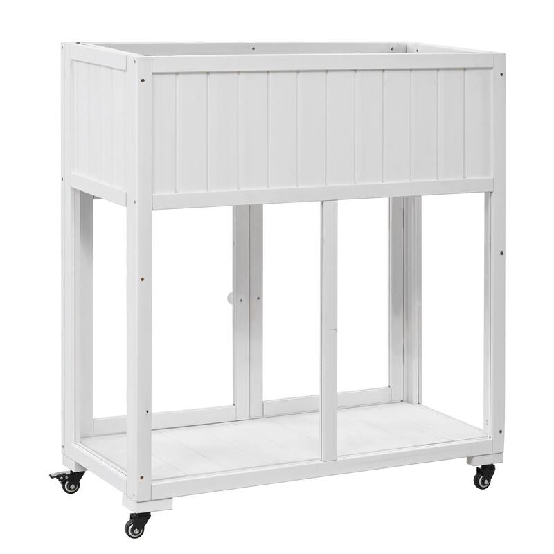 35.4" Wood Garden Greenhouse with Wheels,2 Doors and Liner