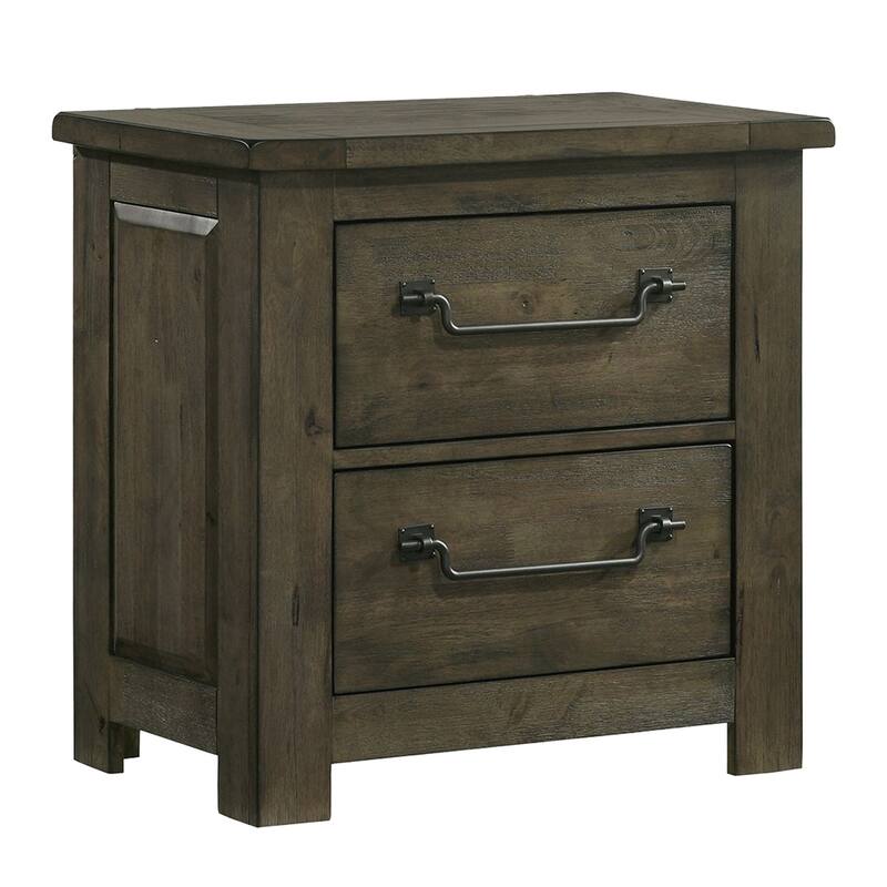 2-Drawer Nightstand with USB Port - Grey Bedside Table Organizer for Bedroom