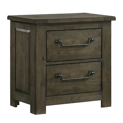 2-Drawer Nightstand with USB Port - Grey Bedside Table Organizer for Bedroom