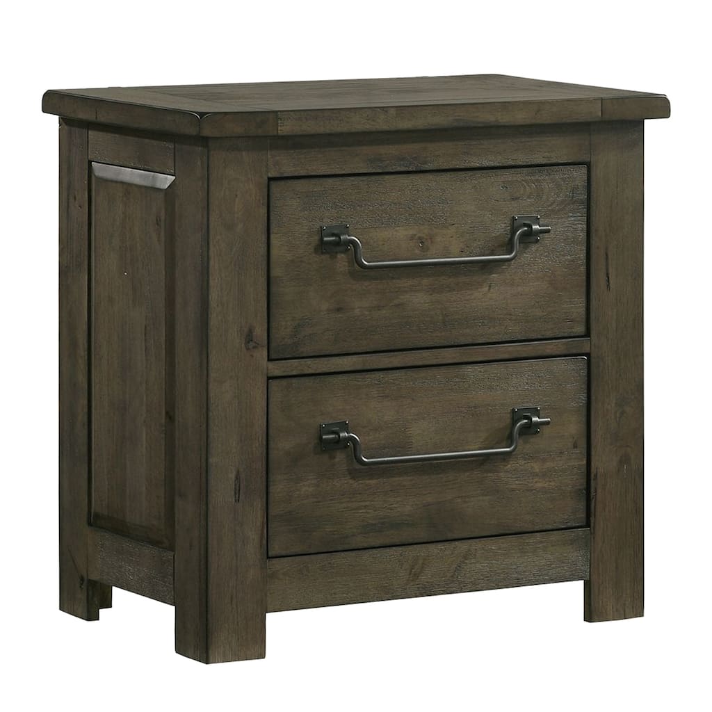 2-Drawer Nightstand with USB Port - Grey Bedside Table Organizer for Bedroom