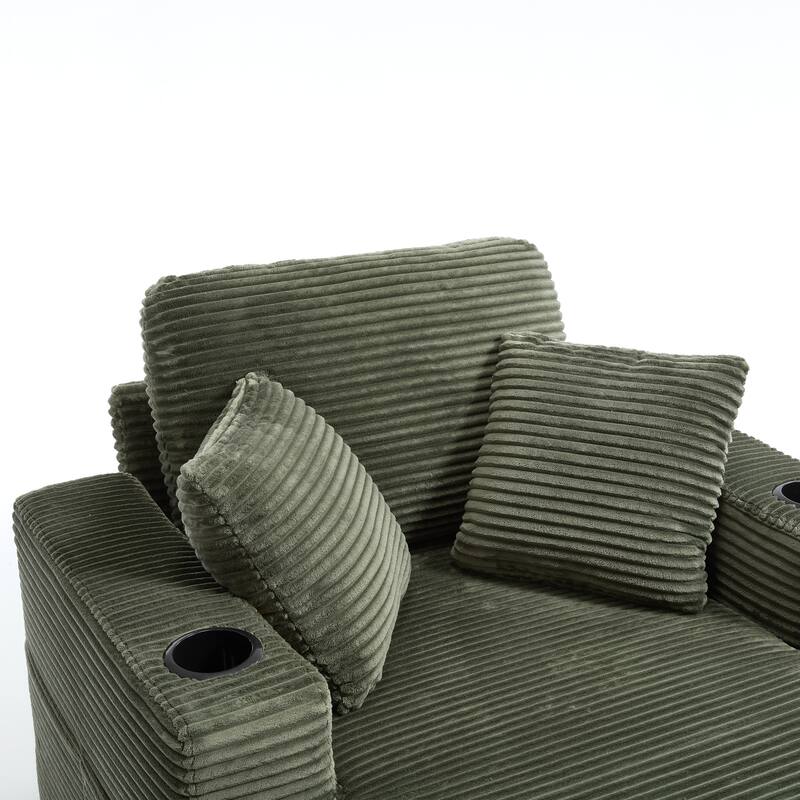 Corduroy Upholstered Chaise Lounge Sofa,Magazine bag,Detachable Cushions Deep Seat for Living Room Office