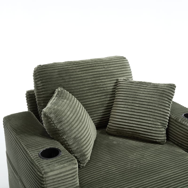 GDFStudio - Quillon Corduroy Chaise Lounge with Detachable Cushions and Dual Cup Holders