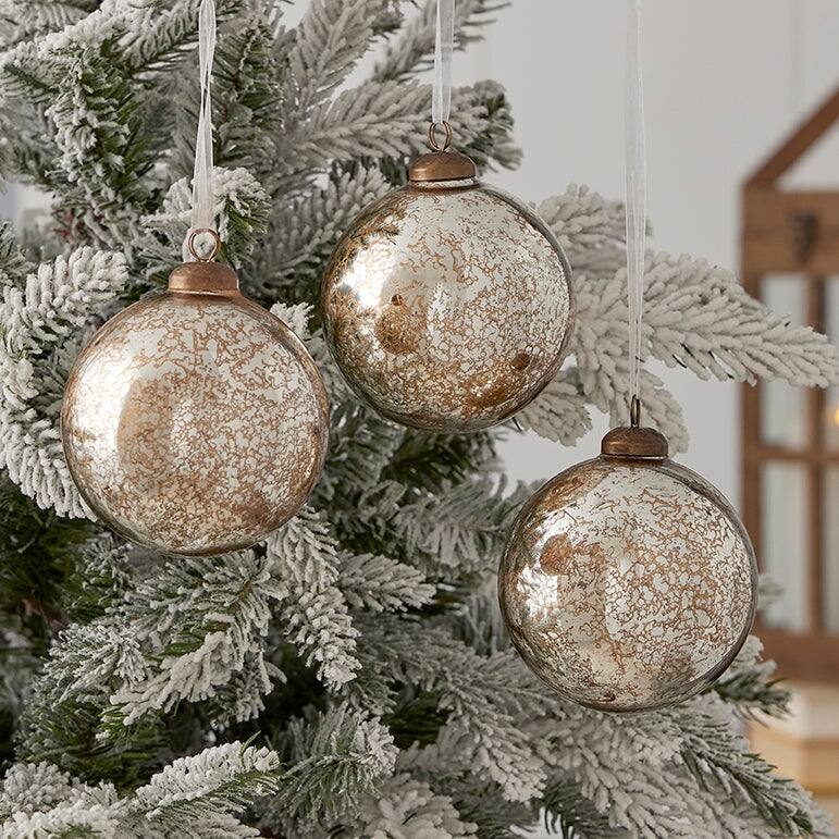 Mercury Glass Ornament 120mm Set of 3 - Antique Silver Color
