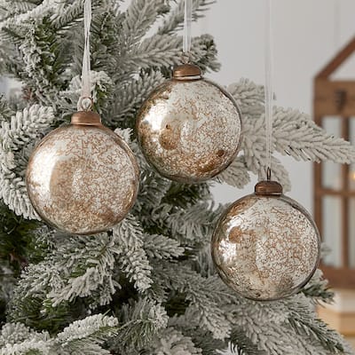 Mercury Glass Ornament 120mm Set of 3 - Antique Silver Color