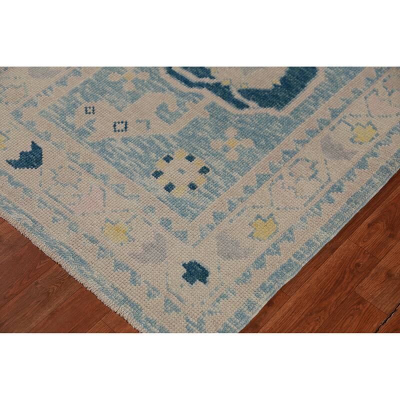Hand Knotted Oriental 100% Wool Carpet Transitional Geometric Navy Blue & Blues Oushak Runner Rug - 14' 0'' X 3' 4''