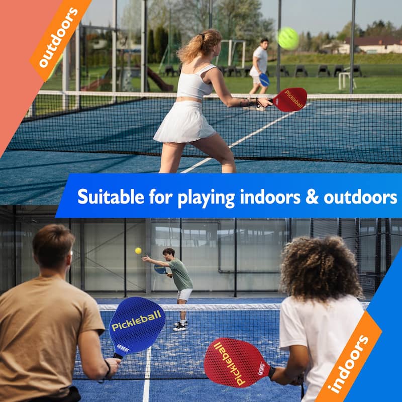 GSE™ Pickleball Paddles Set with 2 Wooden Pickleball Rackets, 2 Indoor & 2 Outdoor Pickleball Balls, Mesh Carrying Bag