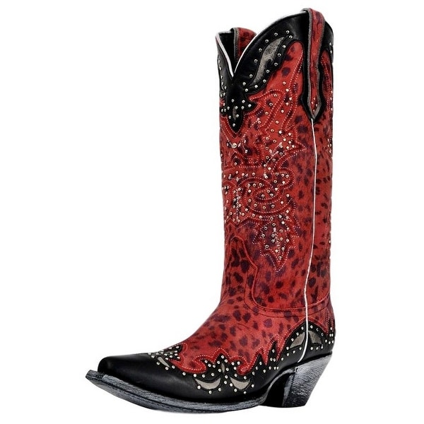 Western Boots Womens Cheetah Print Studded Red JR922-51T Western Boots Womens Cheetah Print Studded Red JR922-51T