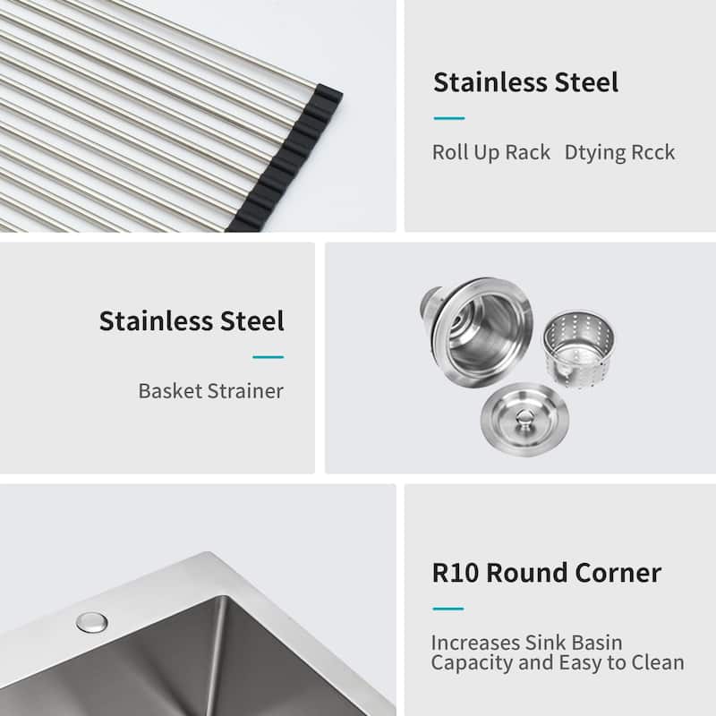 Drop-In 16 Gauge Stainless Steel Single Bowl Topmount Kitchen Sink