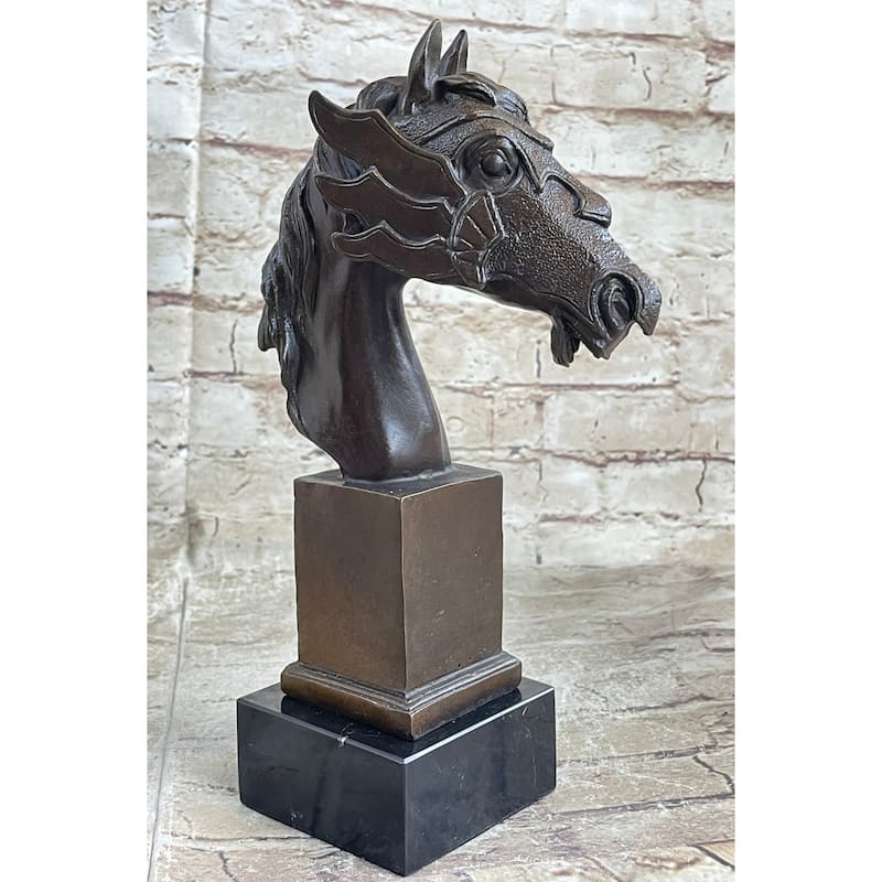 Horse Head Bronze Bust Statue Sculpture Figure Original Art Decor Equestrian 10.5 Inches X 6 Inches