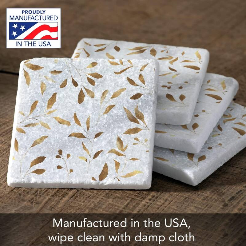 Gilded Vine 4 Pack Authentic Natural Marble Cork Backed Coasters 4" x 4" x 0.43" Square Manufactured in The USA