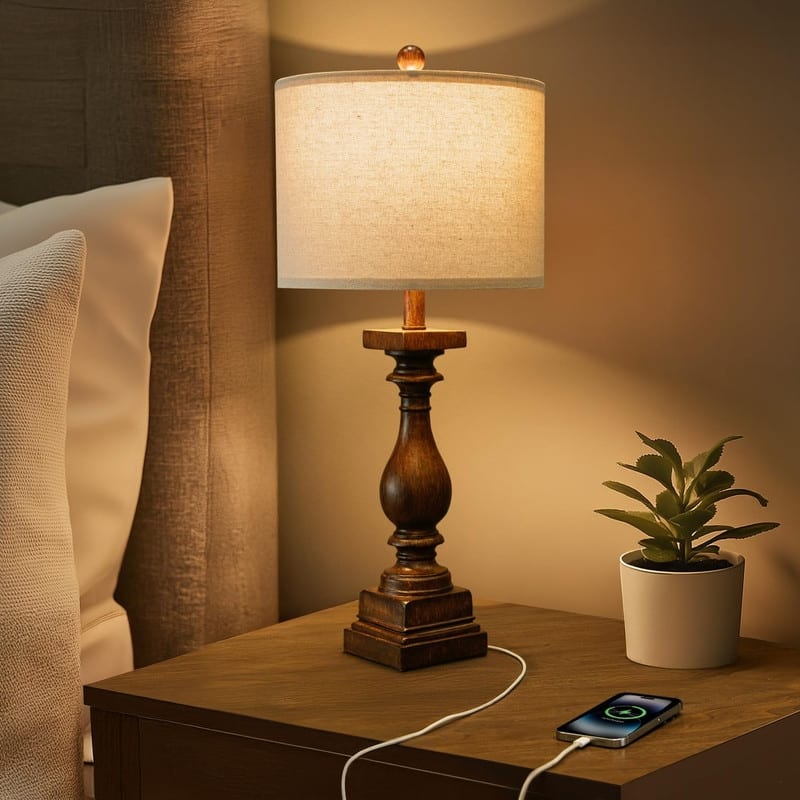 27" Farmhouse Table Lamp Set of 2 with USB A and C