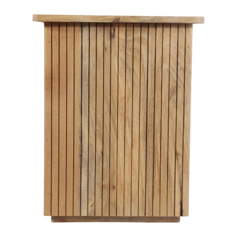 Mango Wood Slatted Panel Design Side Table - Brown, 20 in. - 20.0"