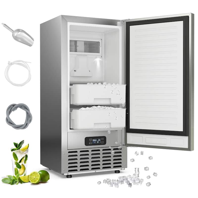 Costway Under Counter Nugget Ice Maker with Self-Cleaning 80 lbs/Day - See Details - Silver - See Details