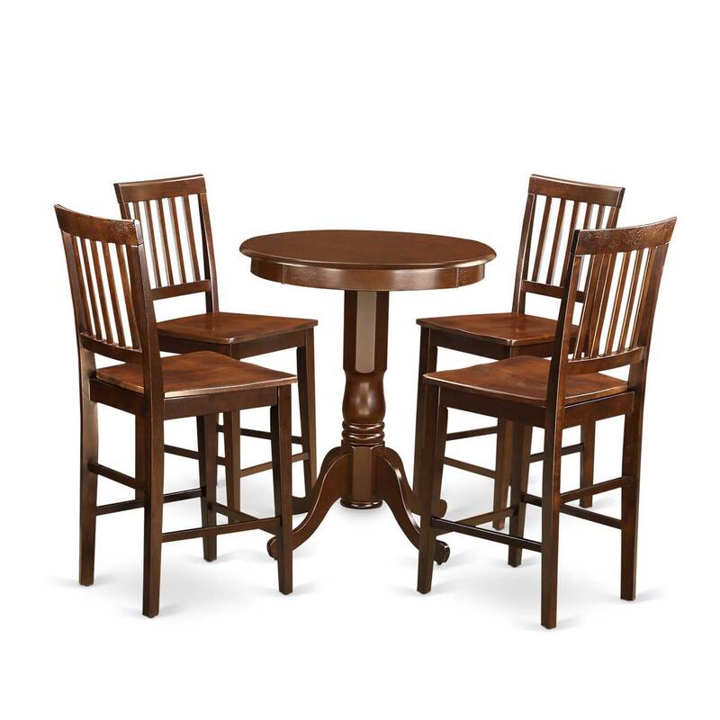 Counter Height Dining Set 5 Piece - Round Table & 4 Chairs - Kitchen Pub Set - Mahogany Finish