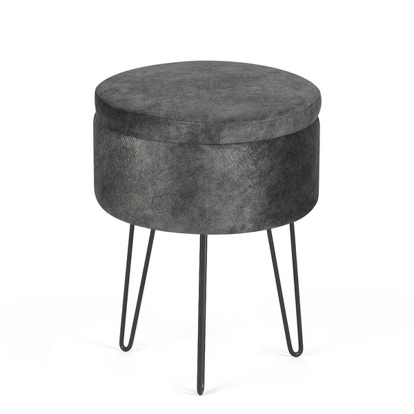 Adeco Round Velvet Storage Ottoman Footstool Vanity Stool Overstock 31872701 Custom round lucite vanity stool with a silver metallic upholstered seat cushion offered for sale is a custom made round vanity stool with two curves legs which support the upholste. usd