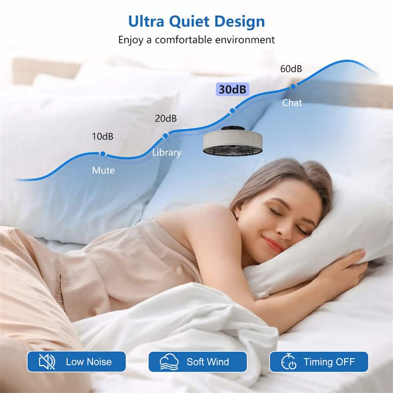 20 Inch Flush Mount Caged Ceiling Fan with Light