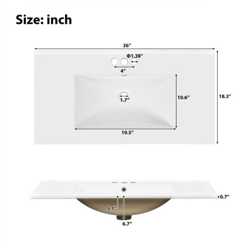 36" Bathroom Vanity with Ceramic Sink, Freestanding Bathroom Vanity Cabinet with 2 Soft Close Doors and 4 Storage Drawers