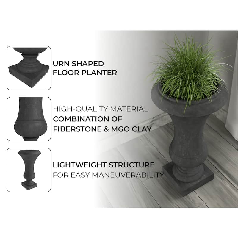 Daisy Modern Urn Fiberstone and MgO Clay Handcrafted Floor Planter with Drainage Holes for Indoor Outdoor Home Yard Patio Decor
