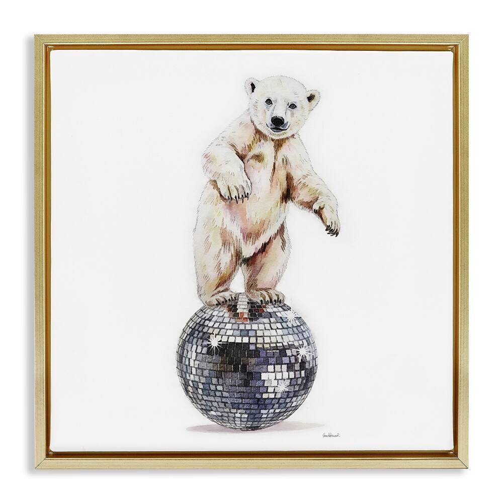 Stupell Polar Bear on Disco Ball Framed Floater Canvas Wall Art Design By Amanda Greenwood