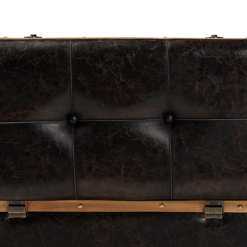 Gendry Modern Rustic Faux Leather and Wood Storage Ottoman Large