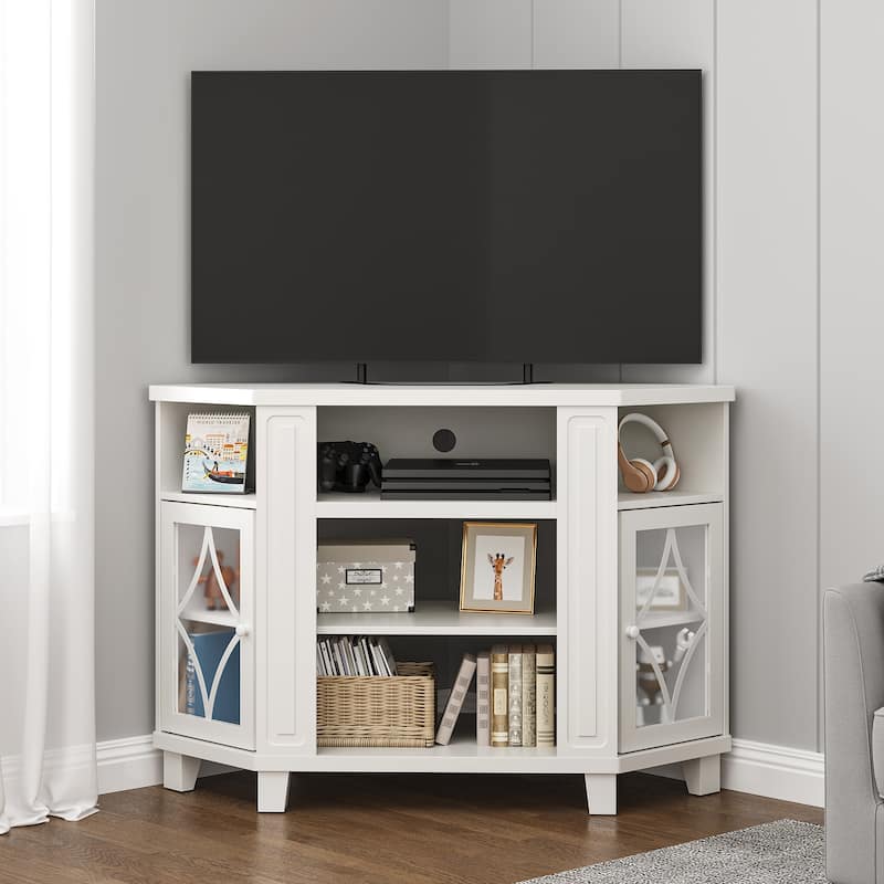 Corner TV Stands for TVs up to 55'', Media Console Table with Adjustable Shelves