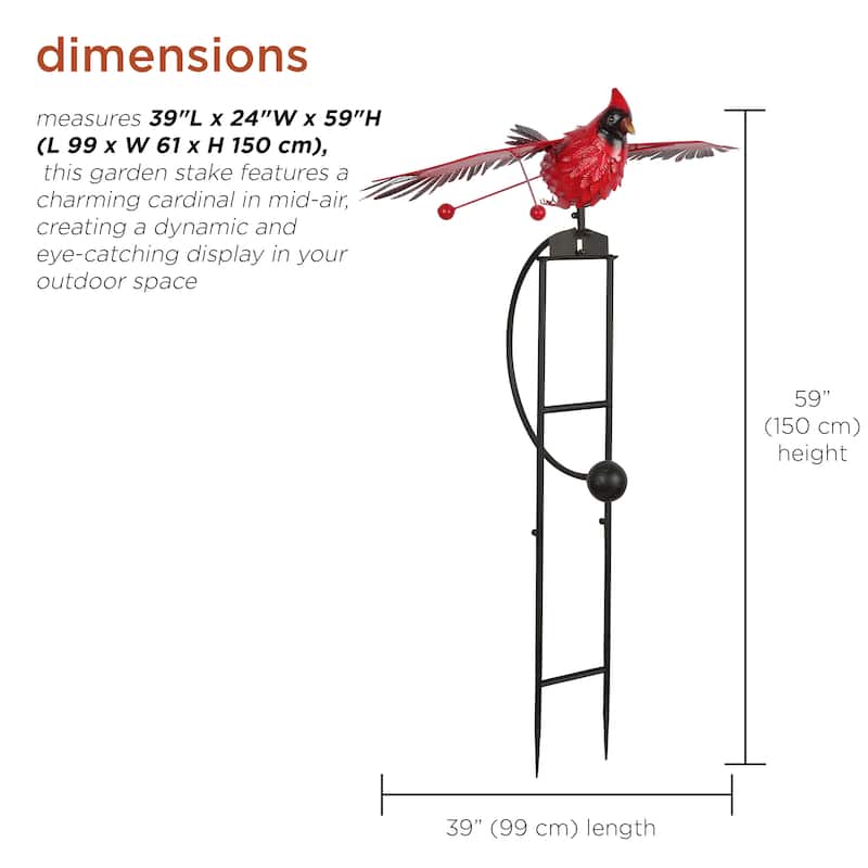 Alpine Corporation NCY408 Metal Rocking Cardinal Stake, Stylish Decor for Garden, Patio, & Lawn 59"H Red
