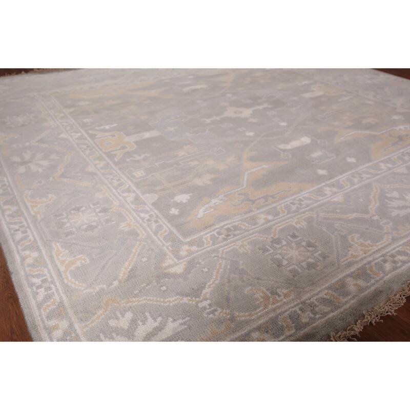 All-Over Gray Oushak Indian Square Area Rug Handmade Wool Carpet - 8'0"x 7'8"