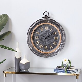 Black Metal Pocket Watch Style Wall Clock - 24 x 3 x 29 - Bed Bath ...