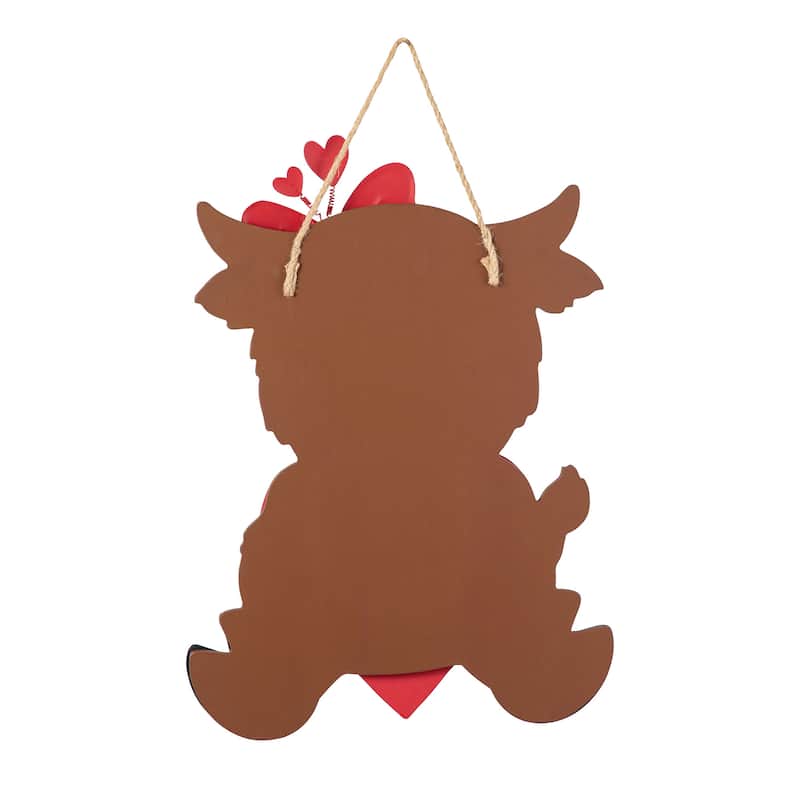 Glitzhome 18"H Valentine's Wooden Cow with Heart Door Hanger