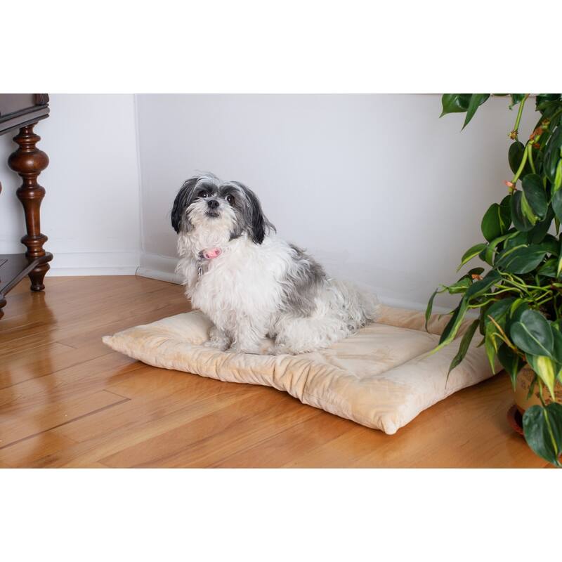 Pet Bed Mat, Dog Crate Soft Pad With Poly Fill Cushion - Medium - Beige