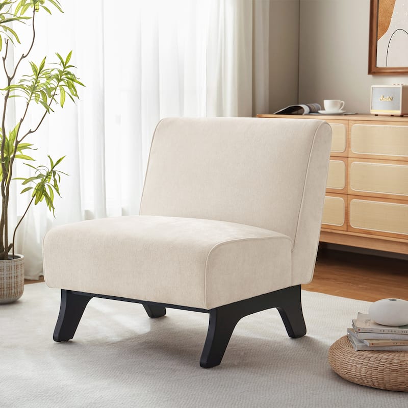 Huimo Modern armless chair with thick cushions and black wooden legs
